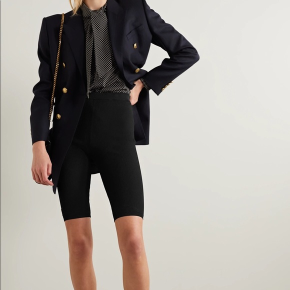 SAINT LAURENT HIGH-RISE RIB-KNIT CYCLISTE SHORTS, SZ S BLACK - Picture 3 of 16